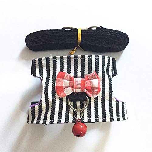 Small Animal Harness Vest and Leash Set Soft Mesh Small Pet Harness Hamster Rabbit Chest Back Outdoor Leash Traction Rope for Rabbit Ferret Guinea Pig Kitten Clothes Accessory S Black Stripe - BeesActive Australia