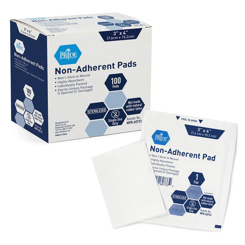 Medpride Sterile Non-Adherent Pads| 100-Pack, 3” x 4”| Non-Adhesive Wound Dressing| Highly Absorbent & Non-Stick, Painless Removal-Switch| Individually Wrapped for Extra Protection 3x4 Inch (Pack of 100) - BeesActive Australia
