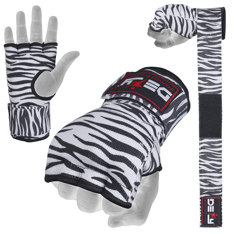 [AUSTRALIA] - DEFY Gel Padded Premium Inner Gloves with Hand Wraps MMA Muay Thai Boxing Training Fight PAIR Zebra Medium 