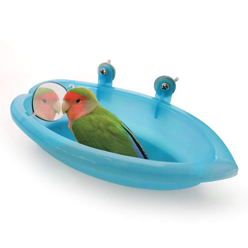 Hypeety Bird Bath with Mirror Portable Bird Bath Bird Bathroom for Pet Parrots Bathing Tub Bath Box Bird Shower Bathtub Accessories Blue-Bird Bathtub with Mirror - BeesActive Australia