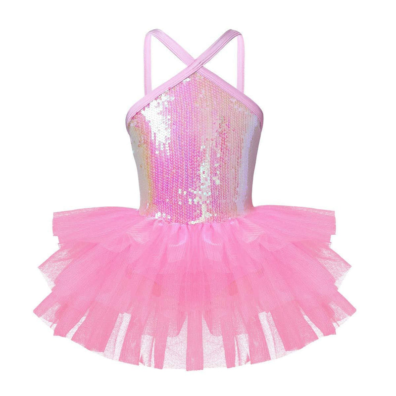 [AUSTRALIA] - TiaoBug Girls Shiny Strap Sleeveless Leotard for Kids Dance Ballet Tutu Dress Princess Ballerina Fancy Party Dress up Costume Pink 8 / 10 