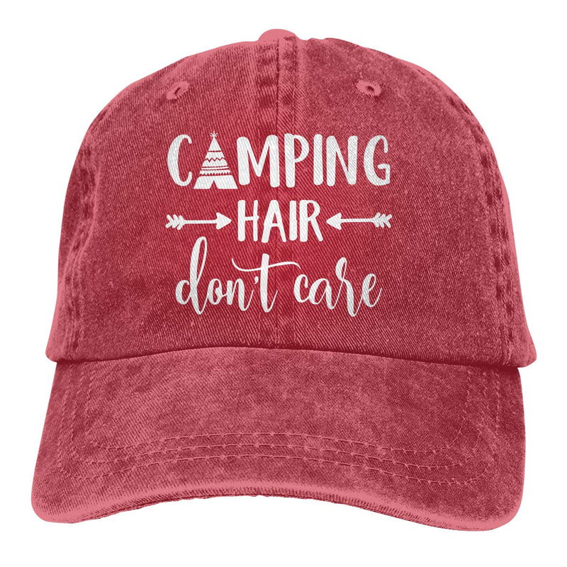 Splash Brothers Customized Unisex Camping Hair Don't Care Vintage Adjustable Baseball Cap Denim Dad Hat Red1 One Size - BeesActive Australia