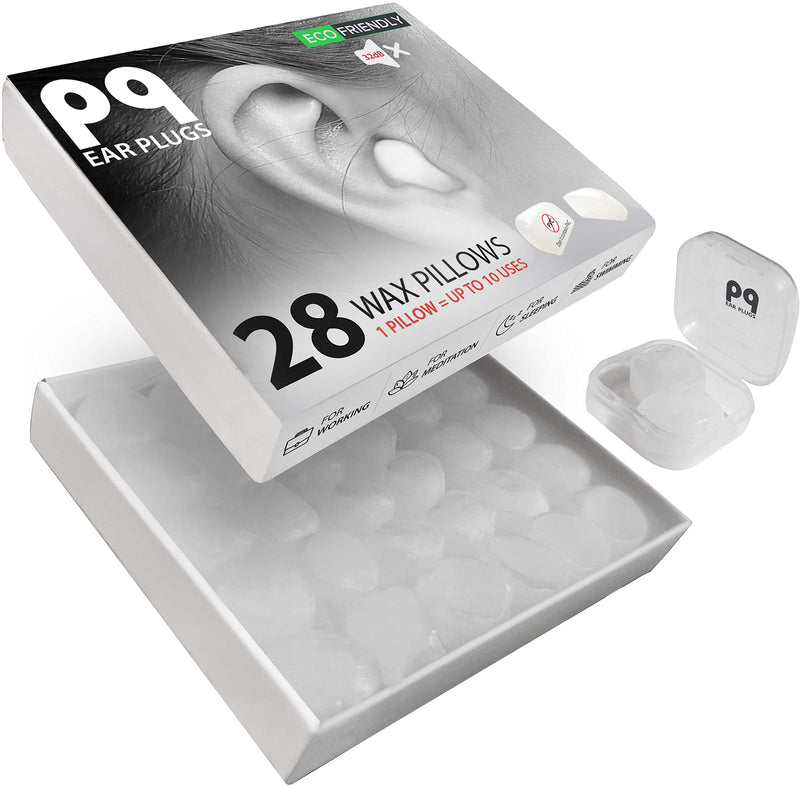 PQ Wax Ear Plugs for Sleep - 28 Silicone Wax Earplugs for Sleeping and Swimming - Gel Ear Plugs for Noise Cancelling & Ear Protection - Sleeping Earplugs with Sound Blocking Level 32 Db, 28 Pillows - BeesActive Australia