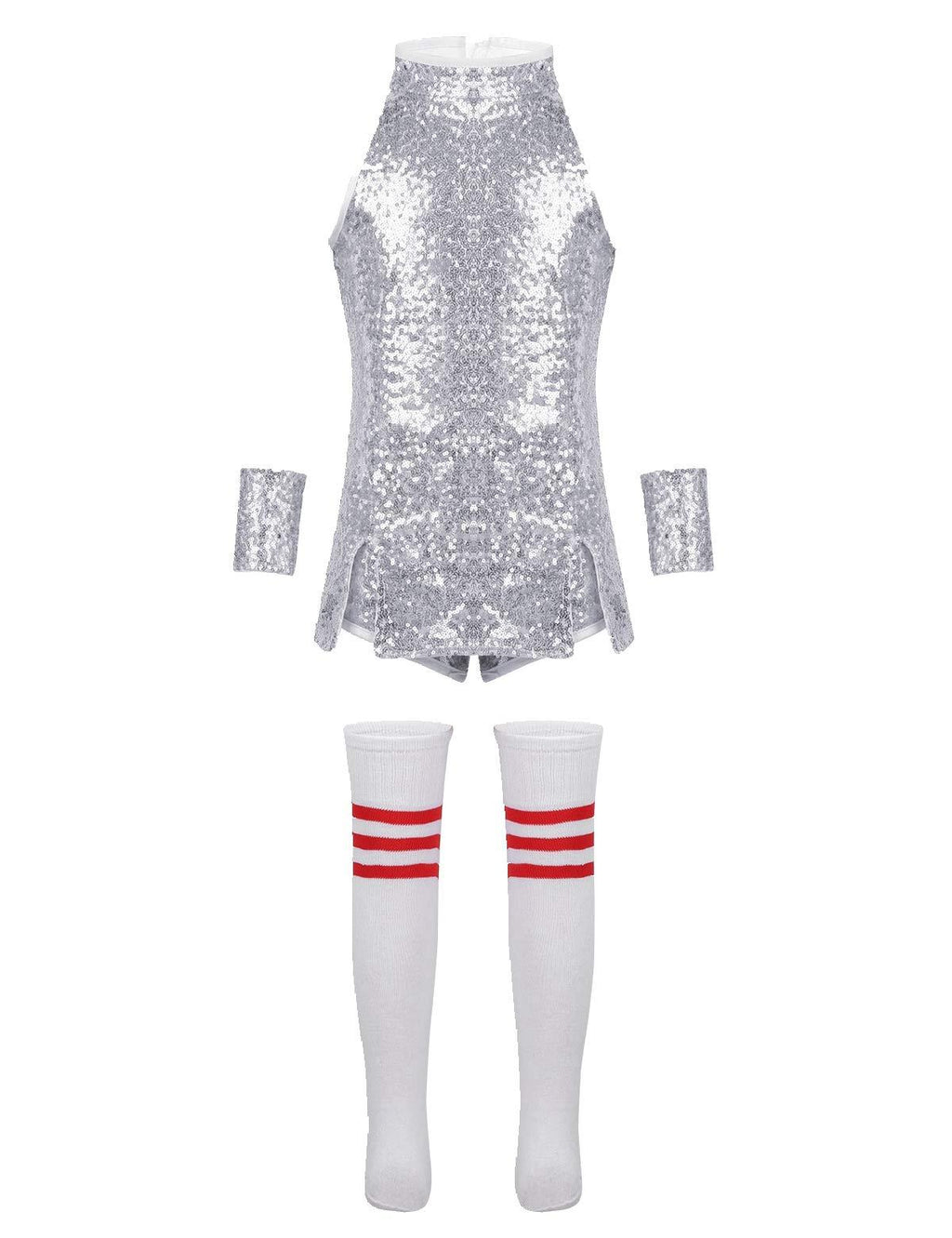 [AUSTRALIA] - TiaoBug Girls School Uniform Jazz Performance Cheer Leader Costume High School Sports Football Fancy Dress Outfit Silver 10-12 