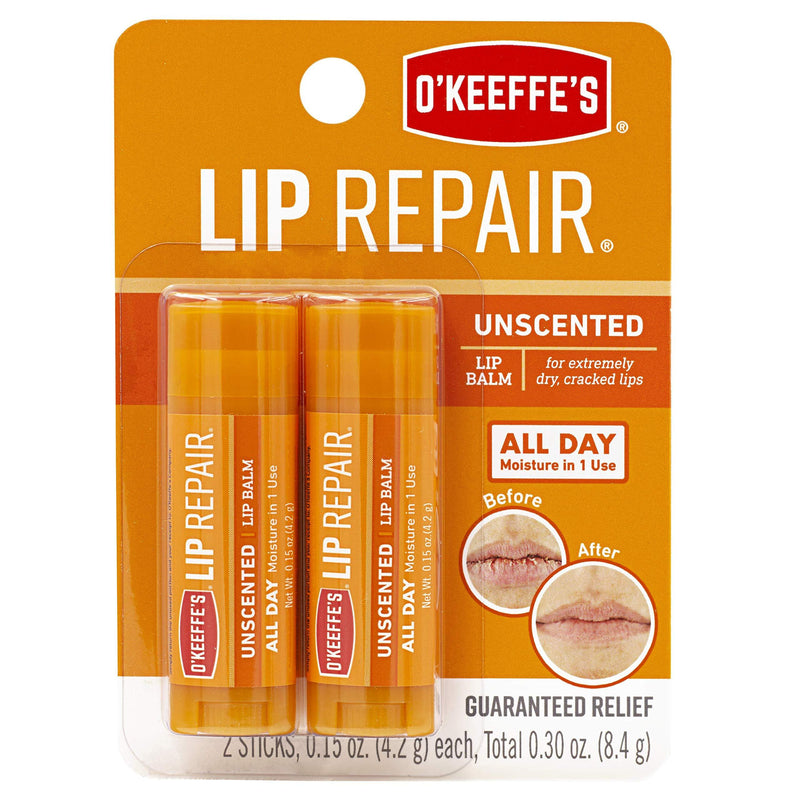 O'Keeffe's Unscented Lip Repair Lip Balm for Dry, Cracked Lips, Stick, Twin Pack, Clear, K0700432 - BeesActive Australia