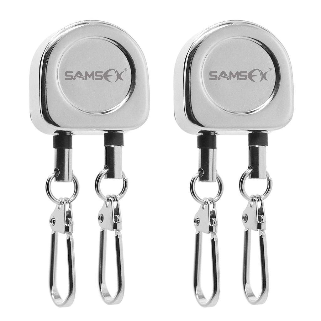 SAMSFX Fishing Double Zinger Retractors Needle Clip On Back Anglers Vest Pack Tool Gear Holders 2PCS Silver Dual Zinger - BeesActive Australia