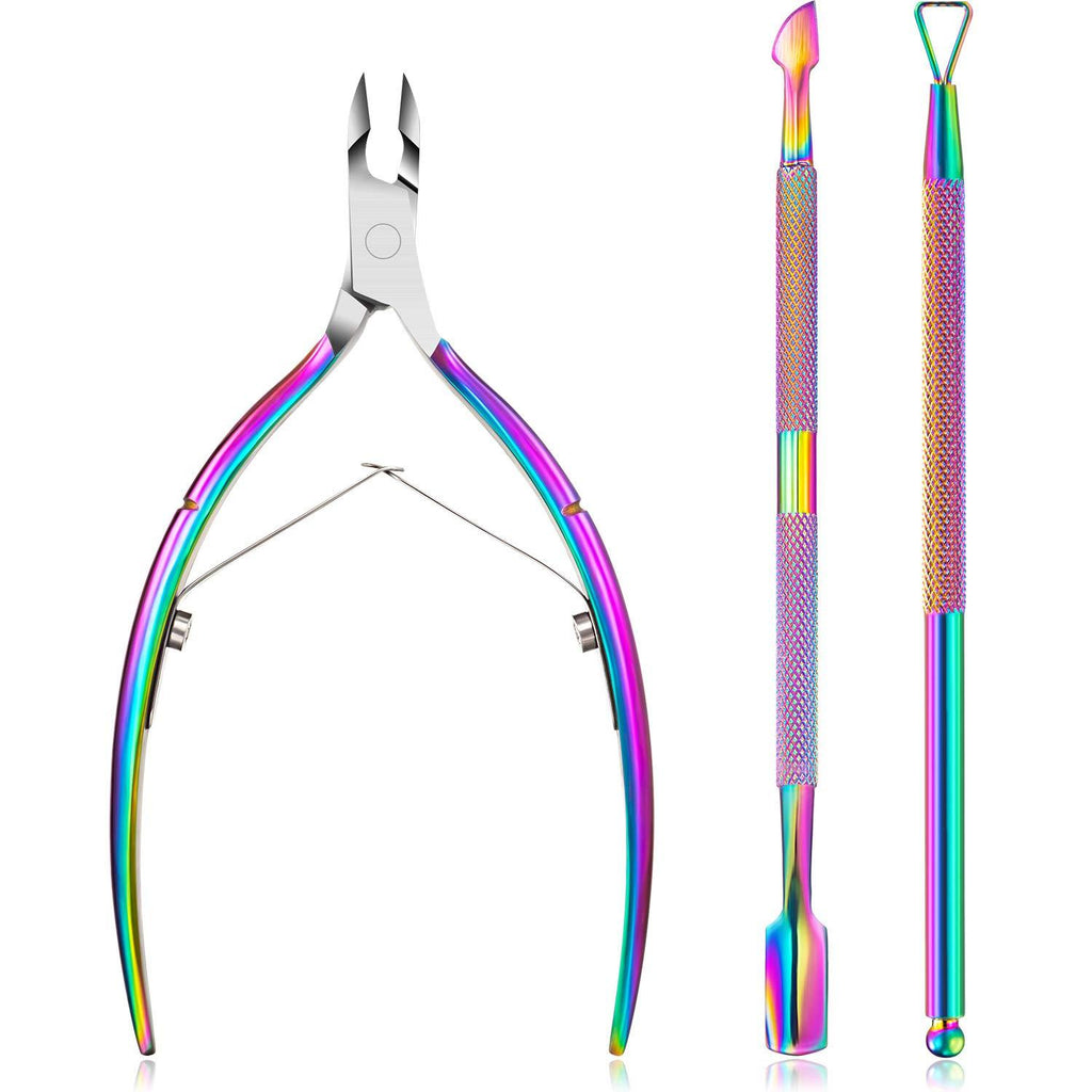 Bememo Cuticle Nipper with Cuticle Pusher Stainless Steel Cuticle Remover and Cutter Beauty Tool for Fingernails and Toenails (Chameleon) Chameleon - BeesActive Australia
