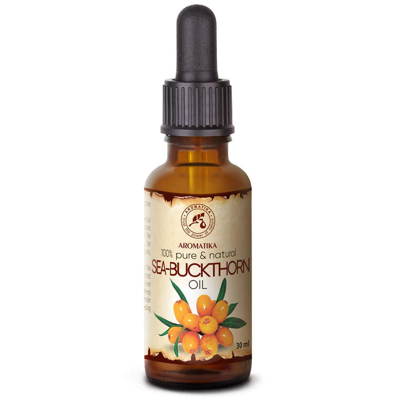 Sea Buckthorn Oil 1 OZ - 30ml - with Dropper - Cold Pressed - Hippophae Rhamnoides Oil - 100% Pure & Natural Sea Buckthorn Berry Oils for Face - Hair - Skin Care - Oils for Beauty & Health - Glass Bottle - BeesActive Australia