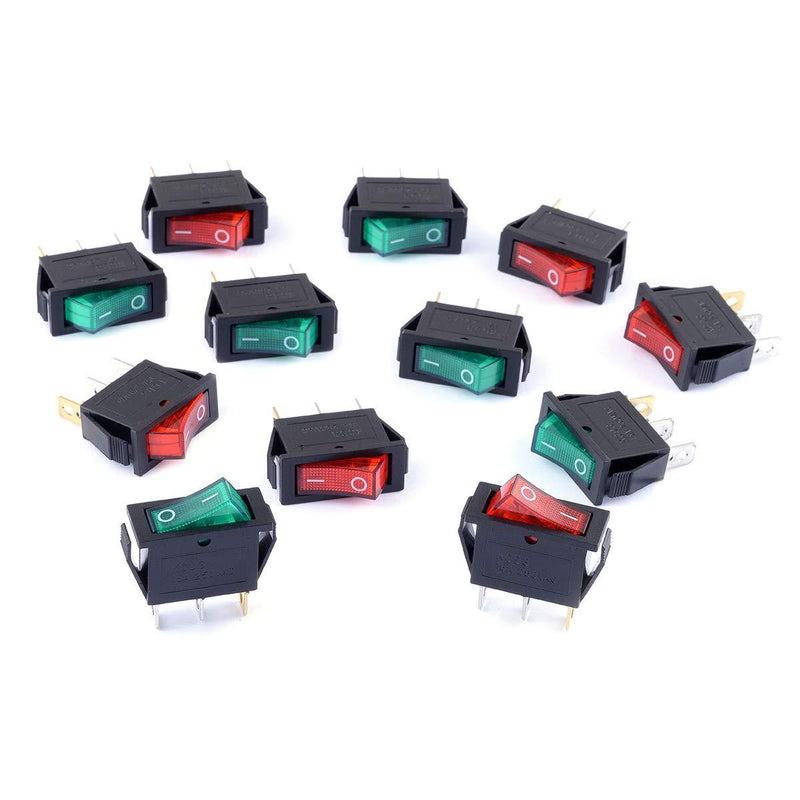 [AUSTRALIA] - Cylewet 12Pcs AC 15A/250V 20A/125V Boat Rocker Switch 3 Pins 2 Positions ON/Off with Red/Green Indicator Light (Pack of 12) CYT1109 