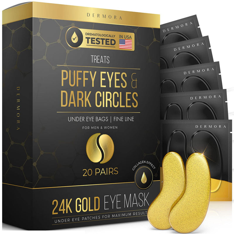 24K Gold Eye Mask– 20 Pairs - Puffy Eyes and Dark Circles Treatments – Look Less Tired and Reduce Wrinkles and Fine Lines Undereye, Revitalize and Refresh Your Skin - BeesActive Australia