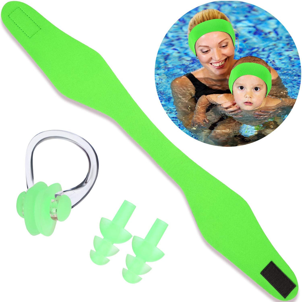 Blulu Swimming Headband Ear Headband Silicone Earplugs Nose Clip Plugs Ear Nose Protector Swimming Sets (Green, L Size) - BeesActive Australia