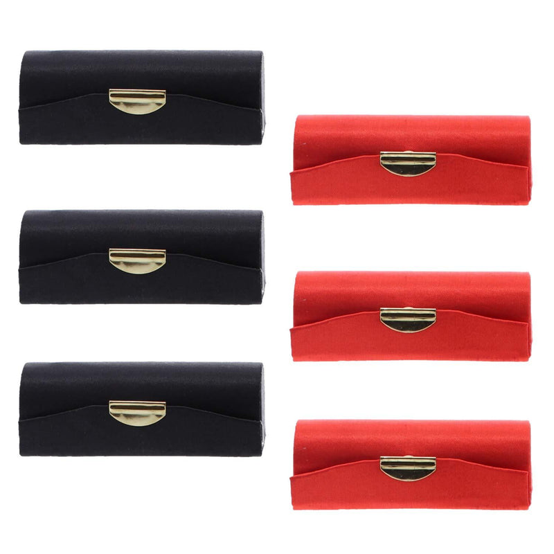 Red & Black Solid Satin Ladies Lipstick Case With Mirror Set of 6 Red Black - BeesActive Australia