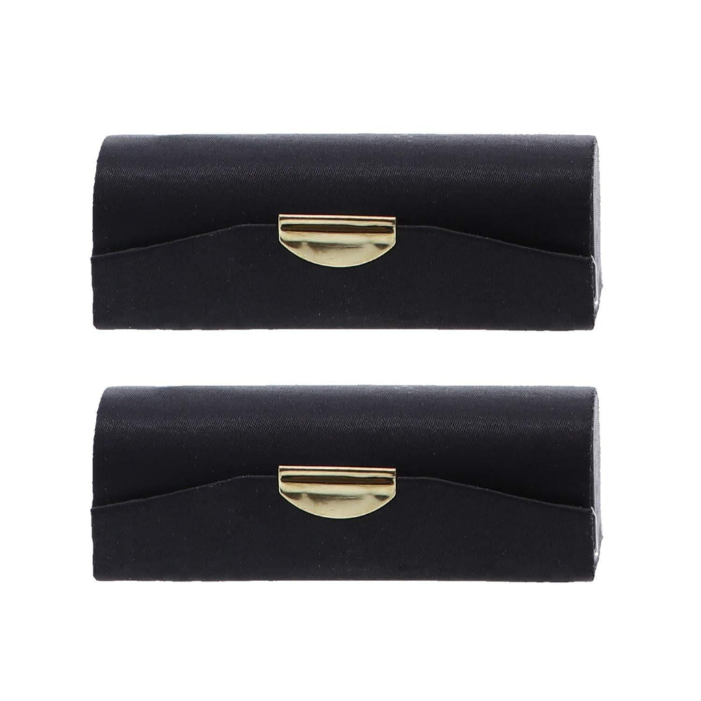 Black Solid Satin Ladies Lipstick Case With Mirror Purse Holder Set of 2 Black - BeesActive Australia