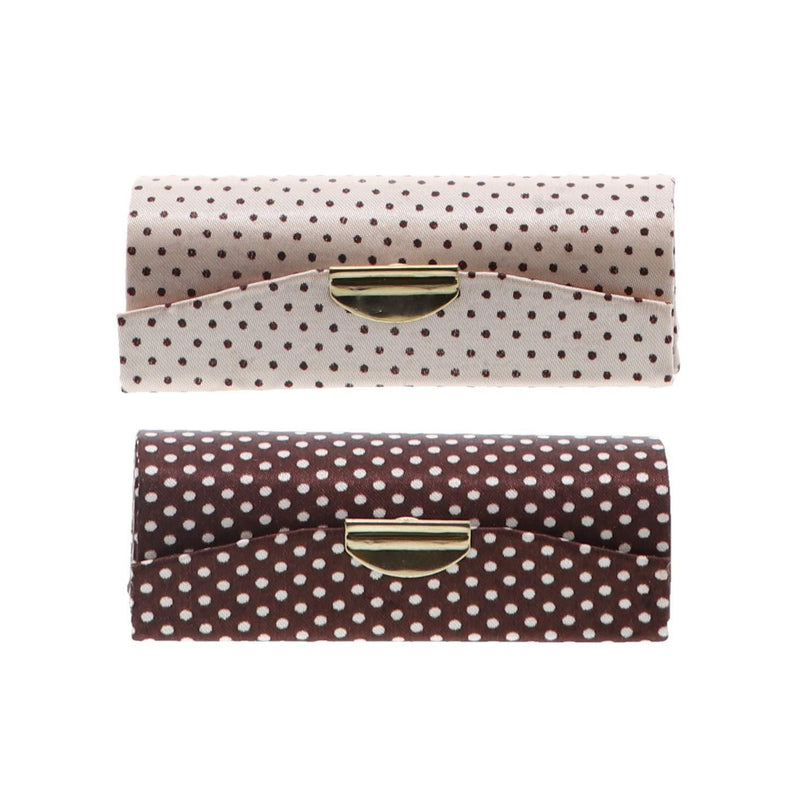 Brown & Champagne Polka Dot Lipstick Case With Mirror Holder Set of 2 Brown Champagne - BeesActive Australia