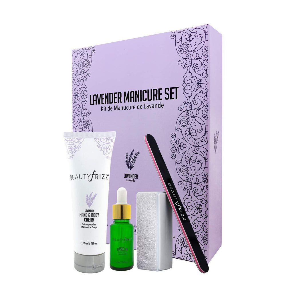 Beautyfrizz Lavender Nail Buffer Set - Manicure Set with 3-Sided Buffer, Cuticle Oil & Hand and Body Cream - BeesActive Australia