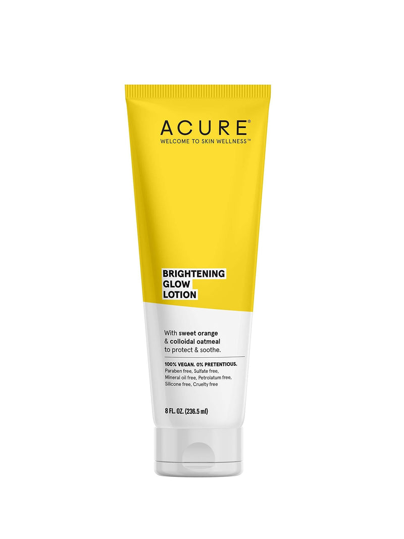 Acure Brightening Glow Lotion, 100% Vegan, For A Brighter Appearance, Sweet Orange & Colloidal Oatmeal - Protects & Soothes, All Skin Types, Yellow, 8 Fl Oz - BeesActive Australia