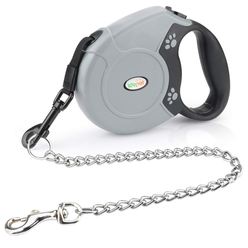 Idepet Heavy Duty Retractable Dog Leash for Small and Medium Dogs, Anti-Chewing Steel Chain 360 Degree Tangle-Free,Break and Lock System,16ft Leash for Dog Walking Grey Flat Rope - BeesActive Australia