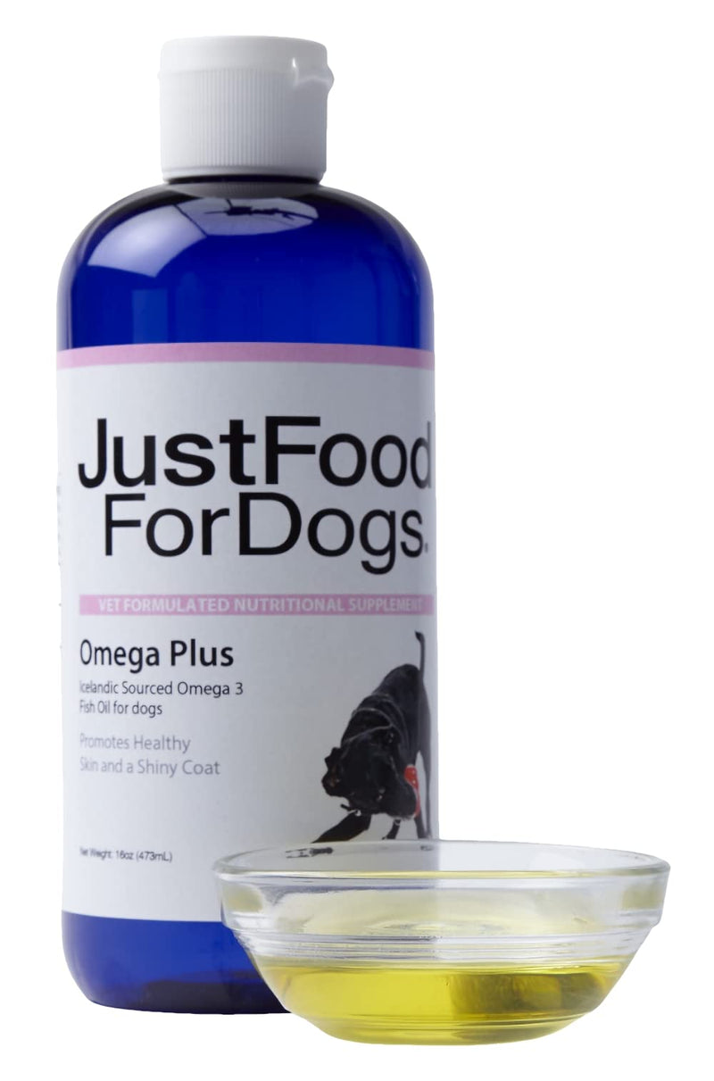 JustFoodForDogs Omega Plus Fish Oil for Dogs, Supports Healthy Joints, Skin & Coat, Aging 16 OZ Clear - BeesActive Australia