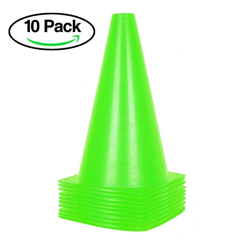 Alyoen 9 inch Traffic Cones - 10 Pack Soccer Training Cones for Outdoor Activity & Festive Events (Set of 10 or 20)- 6 Colors Set of 10, Green - BeesActive Australia