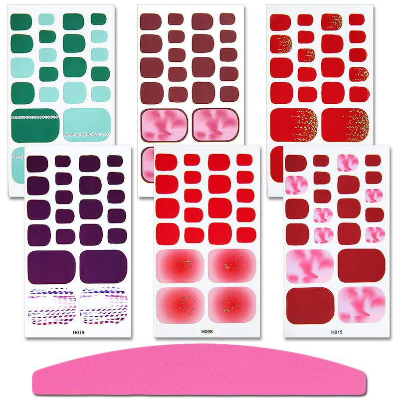 SILPECWEE 6 Sheets Adhesive Toe Nail Polish Stickers Strips Solid Color Nail Wraps Decals Manicure Accessories and 1Pc Nail File No3 - BeesActive Australia