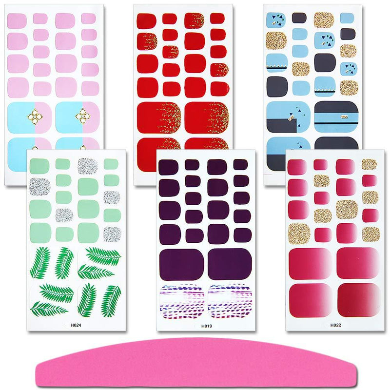 SILPECWEE 6 Sheets Glitter Toe Nail Polish Strips Stickers Tips And 1Pc Nail File Leaf Adhesive Nail Art Wraps Decals Manicure Kit For Women No1 - BeesActive Australia