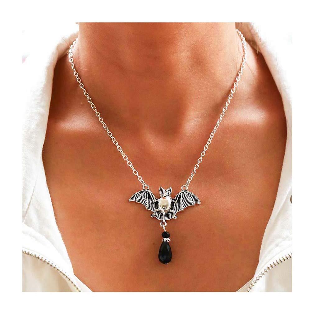 Yalice Vintage Gothic Bat Necklace Chain Black Rhinestone Pendant Necklaces Jewelry for Women and Girls Silver - BeesActive Australia