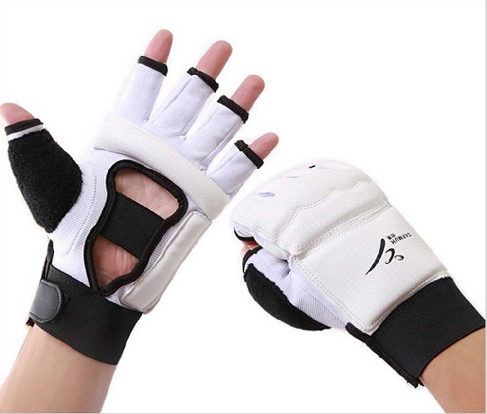 [AUSTRALIA] - Baselay Taekwondo Gloves, WTF Approved Muay Thai Sandbag Boxing Training Punching Bag Half Mitts Sparring Martial Arts Karate Fighting Half Finger Glove for Men Women Kids White Medium 