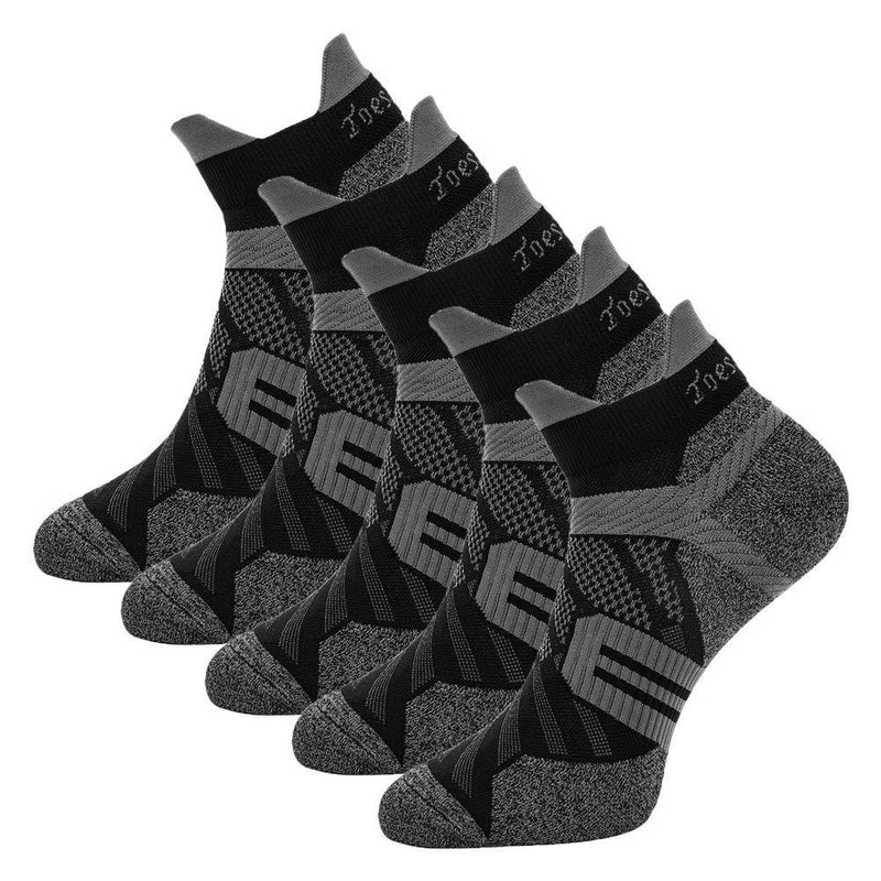 [AUSTRALIA] - Toes&Feet Men's Anti-Odor Thin Quick-Dry Ankle Compression Running Socks 5 Pairs Black Large 