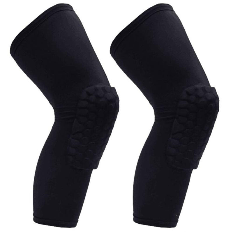 PISIQI Knee Compression Pads Long Leg Sleeve Brace Protection for Basketball, Football & Volleyball (2 Sleeves) Black Medium - BeesActive Australia