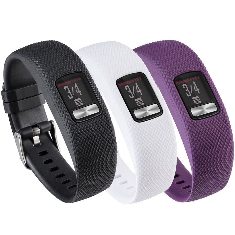 QGHXO Band for Garmin Vivofit 4, Soft Silicone Replacement Watch Band Strap for Garmin Vivofit 4 Activity Tracker, Small, Large, Ten Colors (A-Black&White&Purple, Large) A-Black&White&Purple - BeesActive Australia