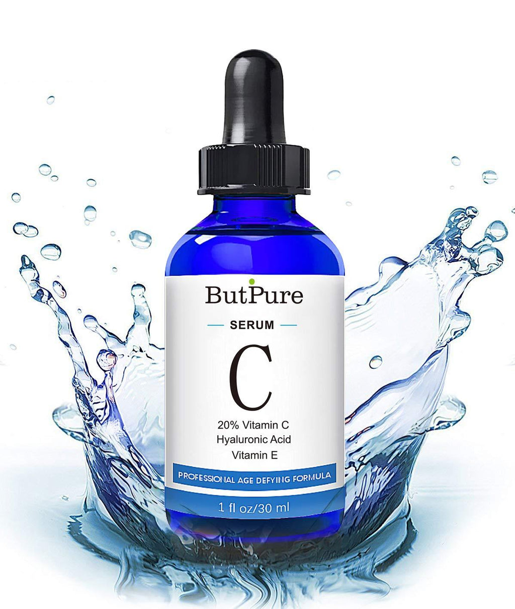 ButPure Vitamin C Serum For Face With Hyaluronic Acid and Vitamin E – Natural Moisturizing Facial Skin brightening Serum – Reduce Dark Circle, Fine Line and Sun Damage – Vegan Friendly - 1 oz - BeesActive Australia