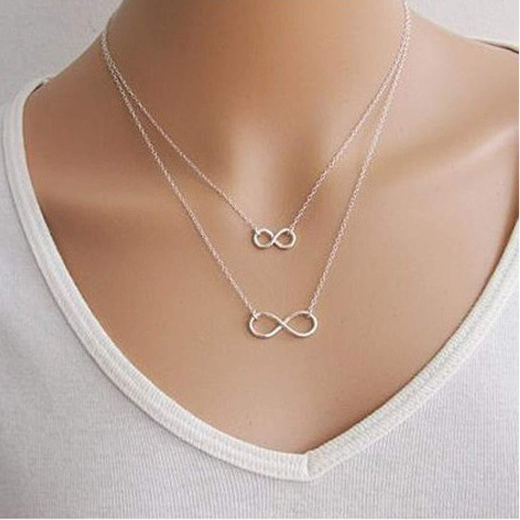 Jovono Fashion MultiLayered Love Pendant Necklaces Number 8 Necklace Jewelry for Women and Girls (Silver) Silver - BeesActive Australia