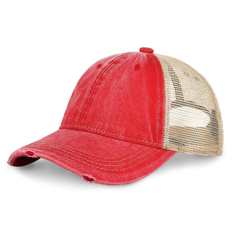 CHOK.LIDS Everyday Premium Washed Trucker Hat Unstructured Vintage Distressed Pigment Dyed Cap Adjustable Outdoor Headwear Vintage Red - BeesActive Australia