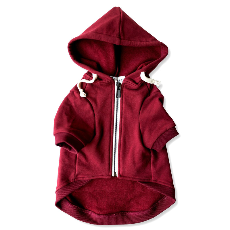 Adventure Zip Up Maroon Red Dog Hoodie with Hook & Loop Pockets and Adjustable Drawstring Hood - Available in Extra Small to Extra Large. Comfortable & Versatile Dog Hoodies by Ellie XXL - BeesActive Australia