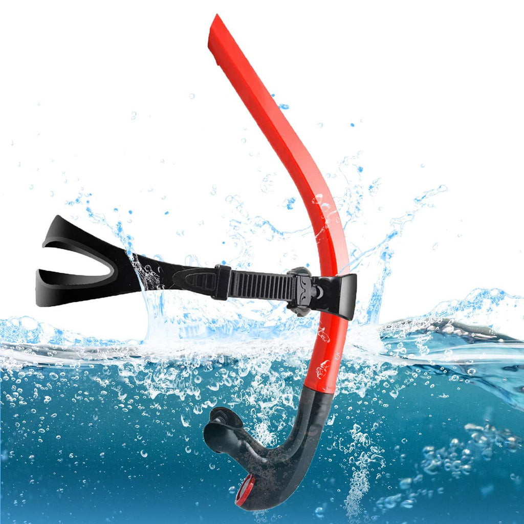 [AUSTRALIA] - Panzexin Swim Snorkel, One-Way Purge Valve Swimmers Snorkel for Lap Swimming Training Snorkeling, Front Mounted Training Gear with Comfortable Silicone Mouthpiece Red 