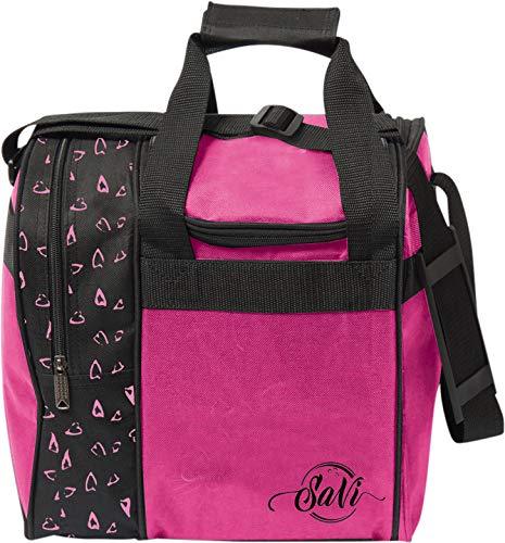 [AUSTRALIA] - SaVi Pink Hearts Single Bowling Bag- 1 Bowling Ball Single Tote w/Adjustable Shoulder Strap- Fits Single Pair of Women's Bowling Shoes up to Size 11 