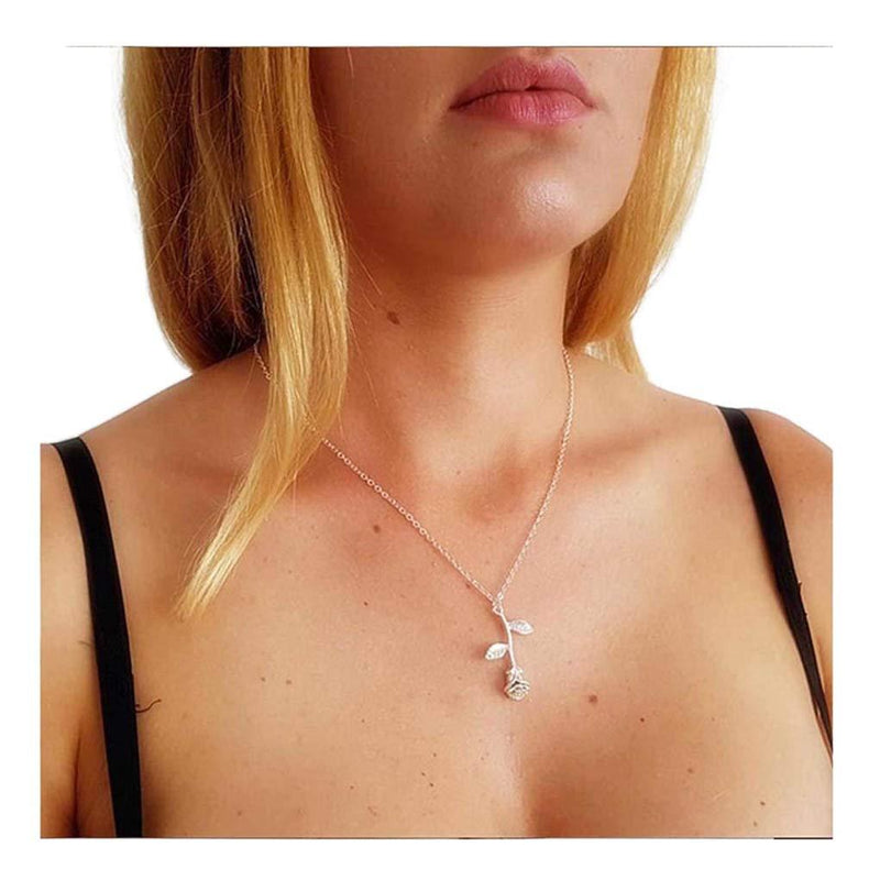 Yalice Dainty Rose Pendant Necklace Chain Short Flower Necklaces Jewelry for Women and Girls Silver - BeesActive Australia