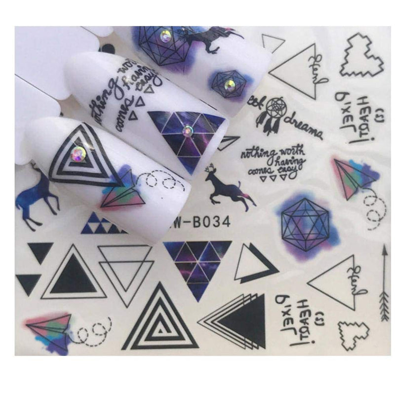Full Sheet Black Rustic Indie Nail Sticker Heart - Paper Plane - Diamonds -Deer - Salon Quality Nail Art Nail Wrap Nail Decals - 1 Sheet - BeesActive Australia