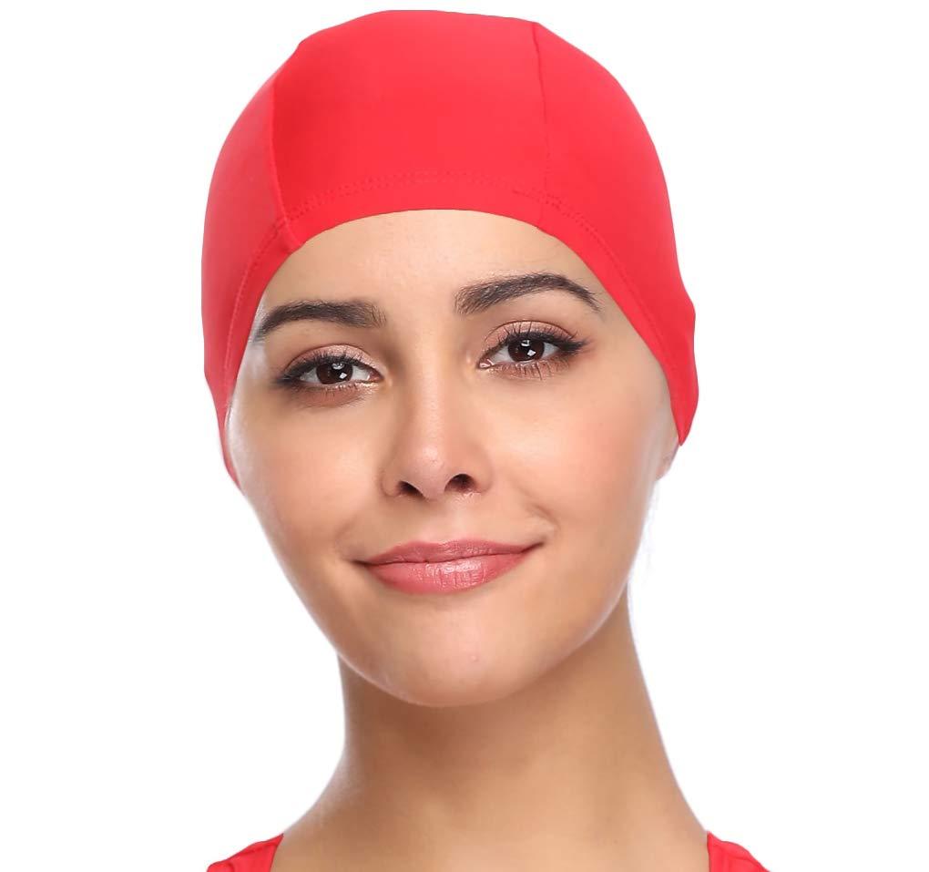 [AUSTRALIA] - SHEKINI Womens Sports Nylon Spandex Fabric Swimming Cap Bathing Cap Head Cover Rose Red 