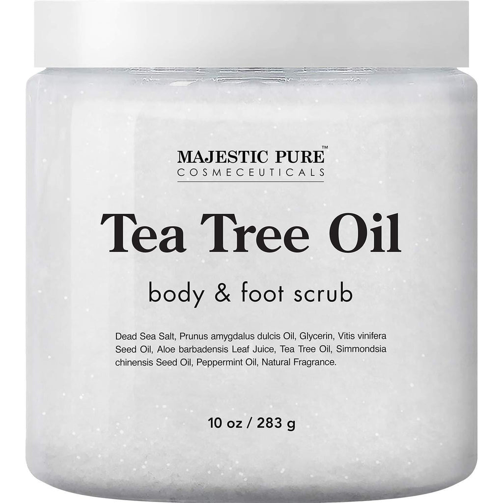 MAJESTIC PURE Tea Tree Body and Foot Scrub - Strong Shield against - Best Exfoliating Cleanser for Skin - Natural Help Against Acne and Callus - Promotes Healthy Foot - 10 oz - BeesActive Australia