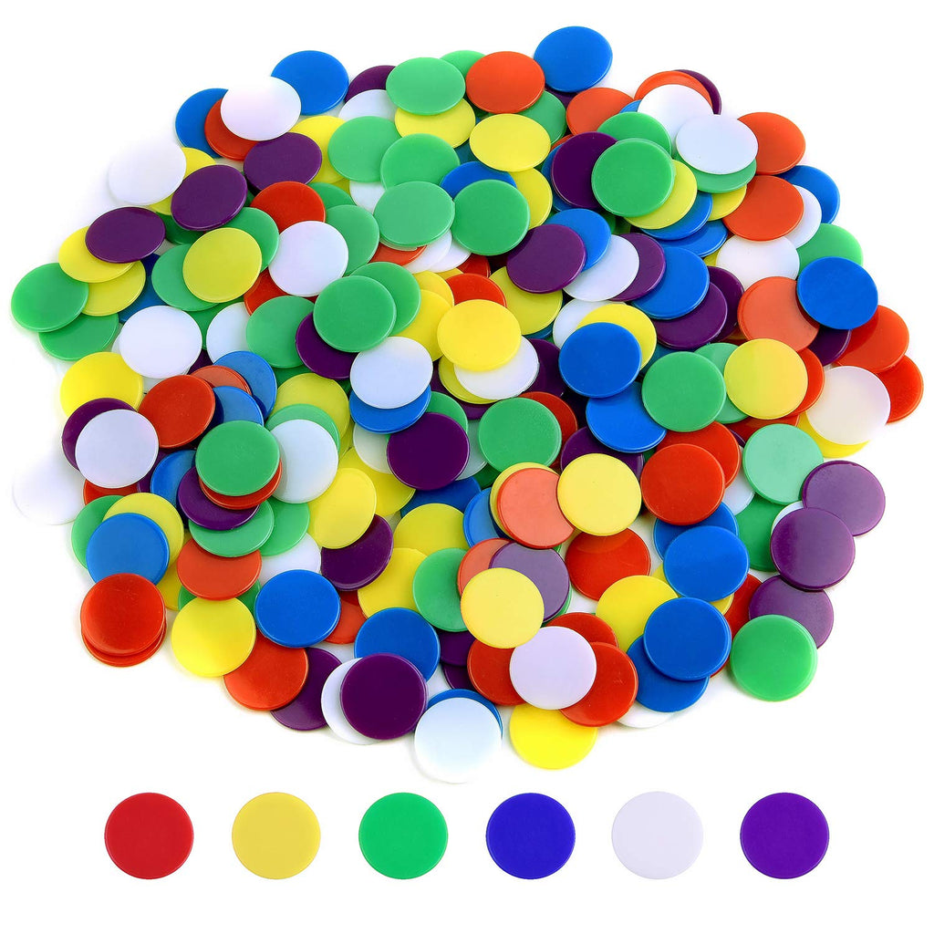 Coopay 300 Pieces Counters Counting Chips Plastic Markers Mixed Colors for Bingo Chips Game Tokens, Contain White, Blue, Green, Yellow, Red, Purple Colors - BeesActive Australia