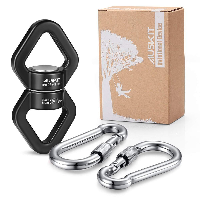 AusKit Swing Swivel, 30 KN Safest Rotational Device Hanging Accessory with Carabiners for Web Tree Swing, Therapy Swing, Aerial Dance, Swing Spinner Hanger, Rock Climbing, Hanging Hammocks Black - BeesActive Australia
