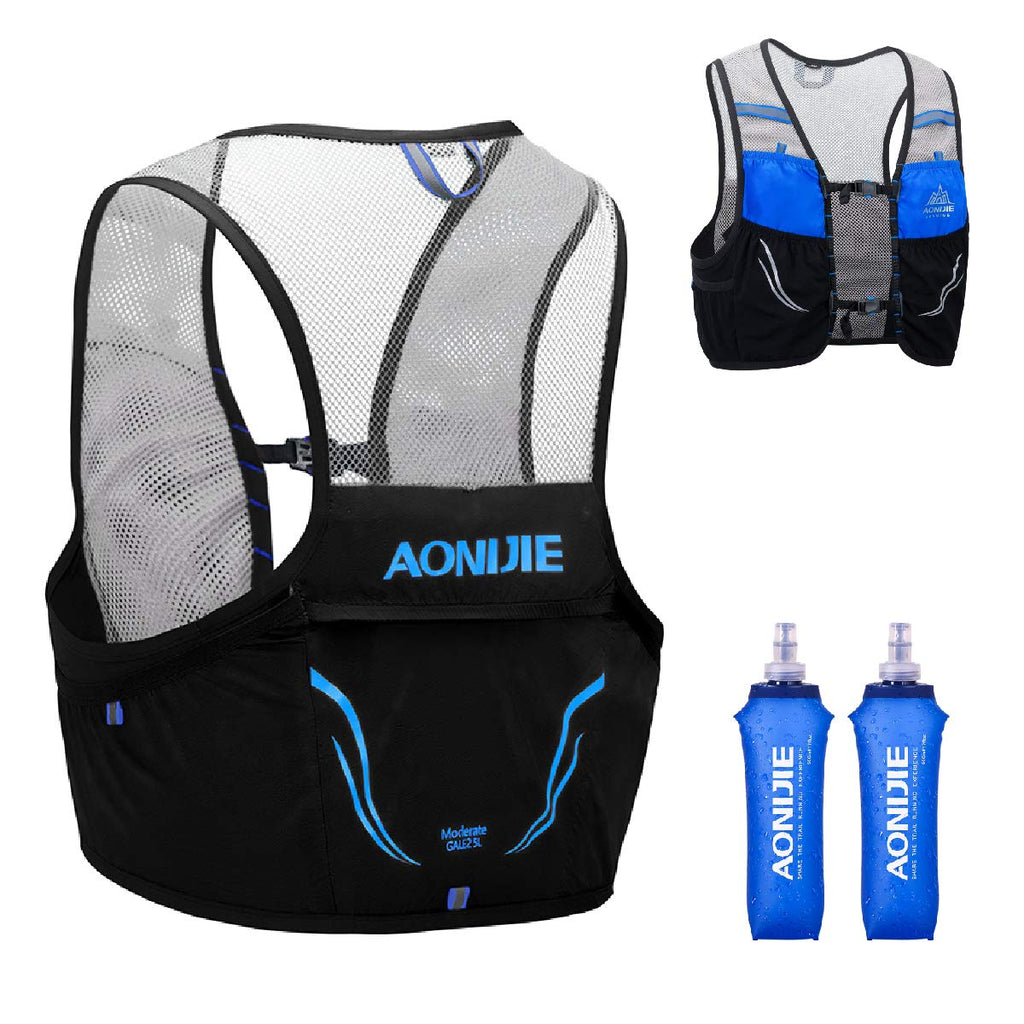 TRIWONDER Hydration Vest Trail Running Backpack Hydration Pack Marathon Vest Water Backpack 【2.5L】Blue & Black - with 2 Soft Water Bottles L/XL - 40.2-45.3" - BeesActive Australia