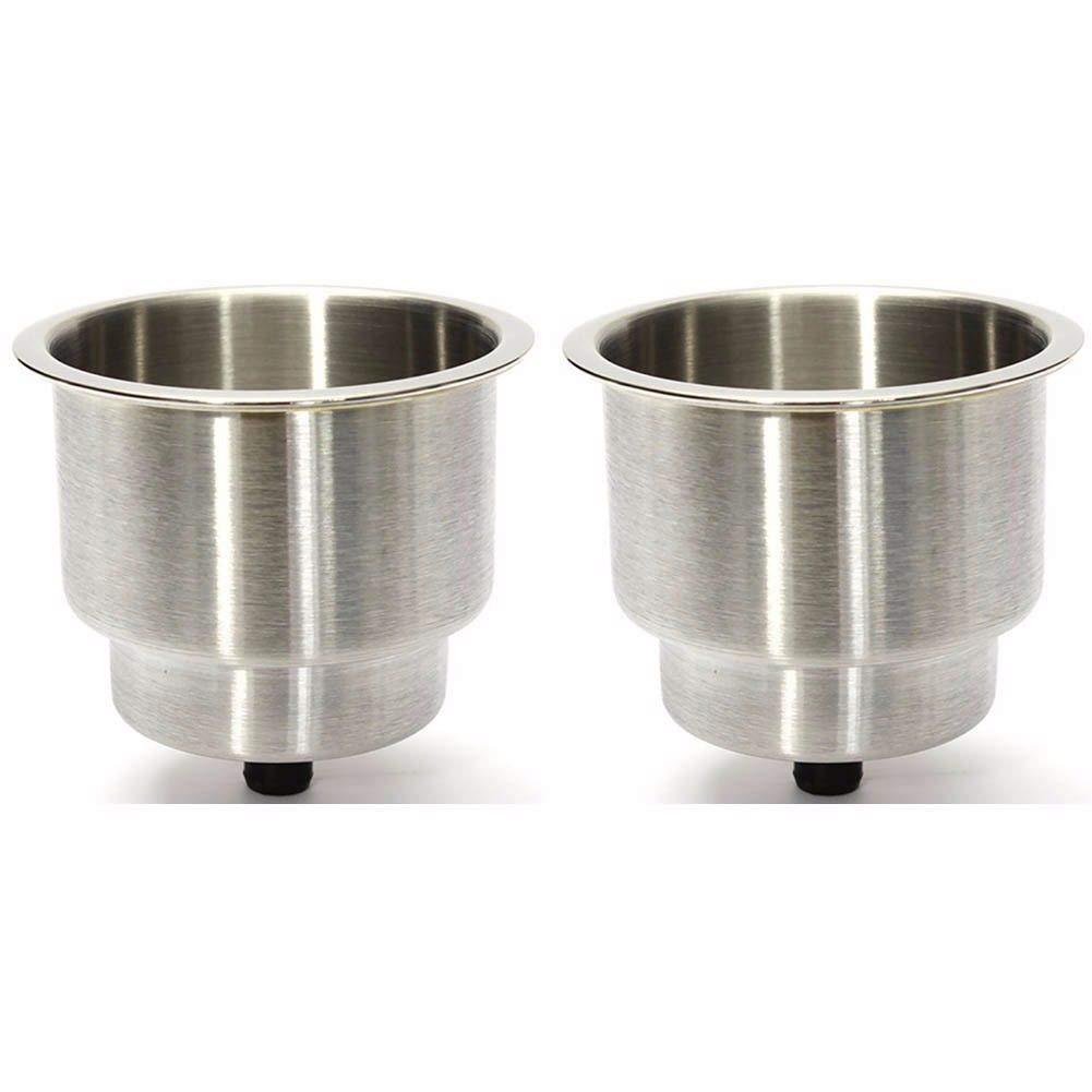 [AUSTRALIA] - 2 Pieces Stainless Steel Cup Drink Holder with Drain Brushed Bottle Holder for Marine Boat Truck RV 