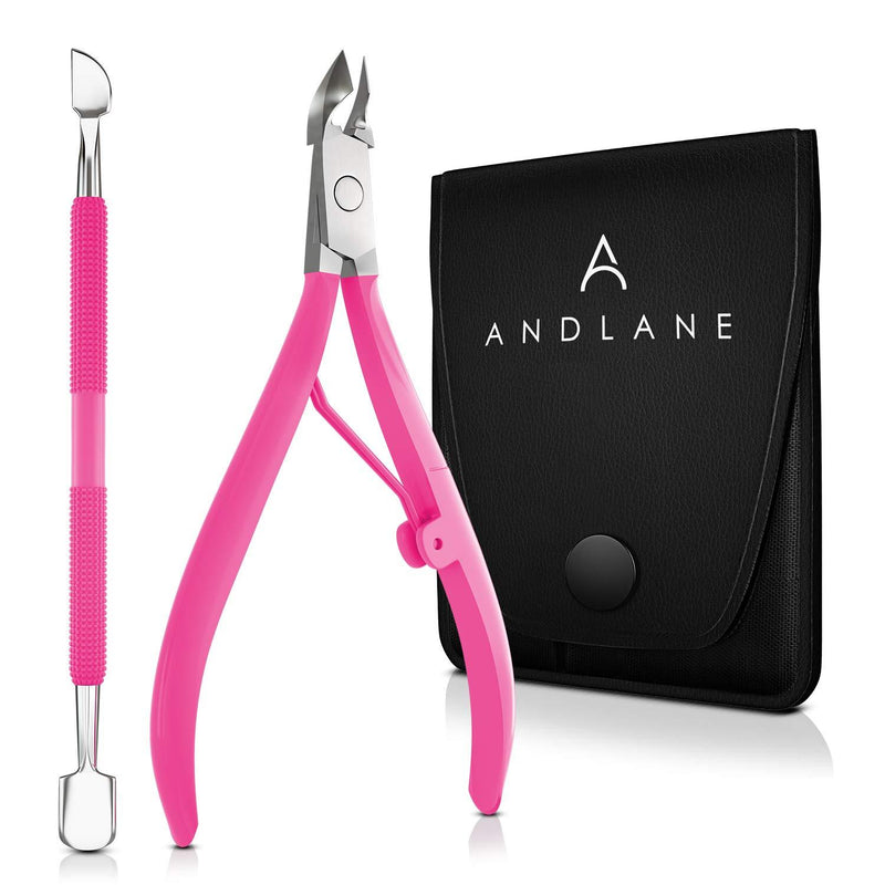 Andlane Cuticle Trimmer and Cuticle Pusher - Professional Stainless Steel Cuticle Nippers, Remover and Cutter - Manicure and Pedicure Tools (Pink) - BeesActive Australia