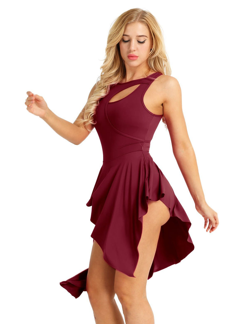 [AUSTRALIA] - yeahdor Women's Lyrical Latin Dance Dresses Girls' Modern Contemporary Dancing Costumes High Low Skirted Leotard Burgundy Medium 