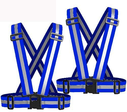 YSSAFE Reflective Running Vest Gear Elastic Adjustable Safety Reflective Vest Straps Belt Jogging Walking Blue 2 Pack - BeesActive Australia