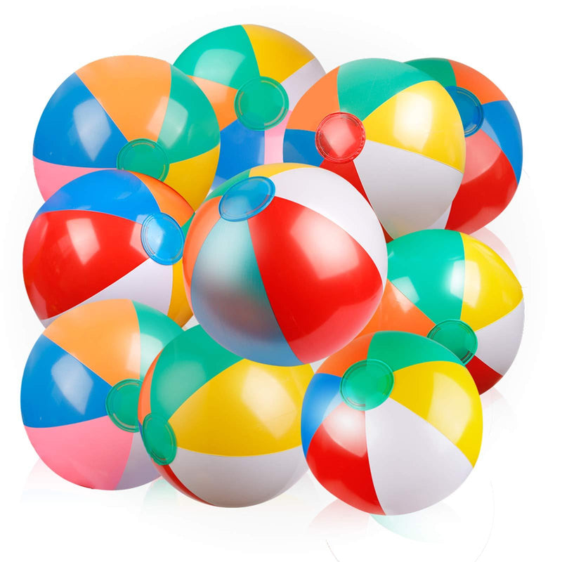 [AUSTRALIA] - Coogam Inflatable Beach Ball Classic Rainbow Color Birthday Pool Party Favors Summer Water Toy Fun Play Beachball Game for Kid Boys Girls 8 to 12 Inches from Inflated to Deflated (10 PCS) 