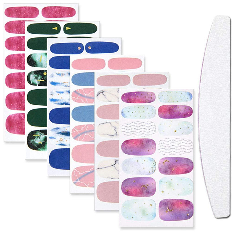 WOKOTO 6 Sheets Marbling Nail Art Polish Wraps Stickers With 1Pcs Nail File Gradient Adhesive Nail Decal Strips Manicure Kit For Women - BeesActive Australia