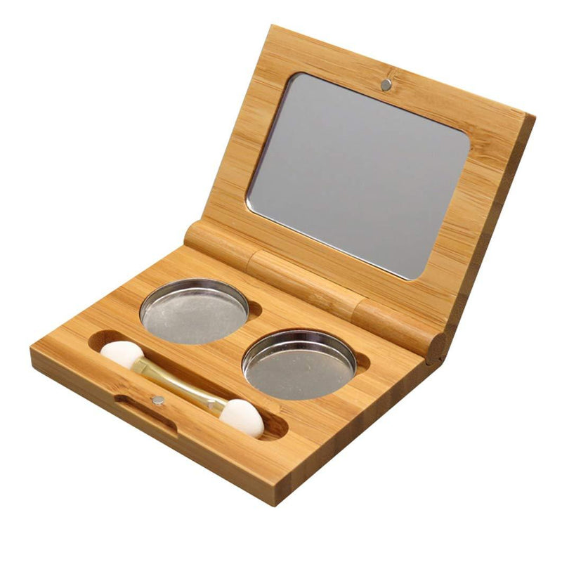 Bamboo Empty Eye Shadow Case Box Double Grid Magnetic Eyeshadow Makeup Palette Cosmetics Organizer Container with Makeup Brush and Aluminum Palette Pans for Eye Shadow, Blush, Powder - BeesActive Australia